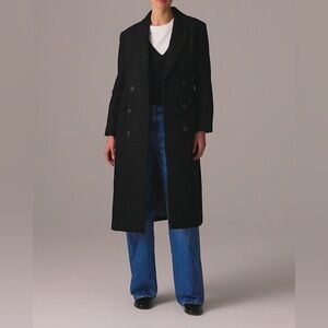 J Crew Palais Double Breasted Top Coat in Italian Wool Black Size 0 $450 CF618